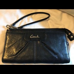 Coach black leather large clutch wallet